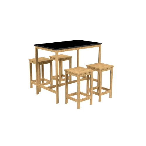 Zestaw Barowo Jadalniany Nogi z Drewna Litego Dębowego , Blat Czarny Płyta MDF  Stół +4 Taborety Model  ZETS-9